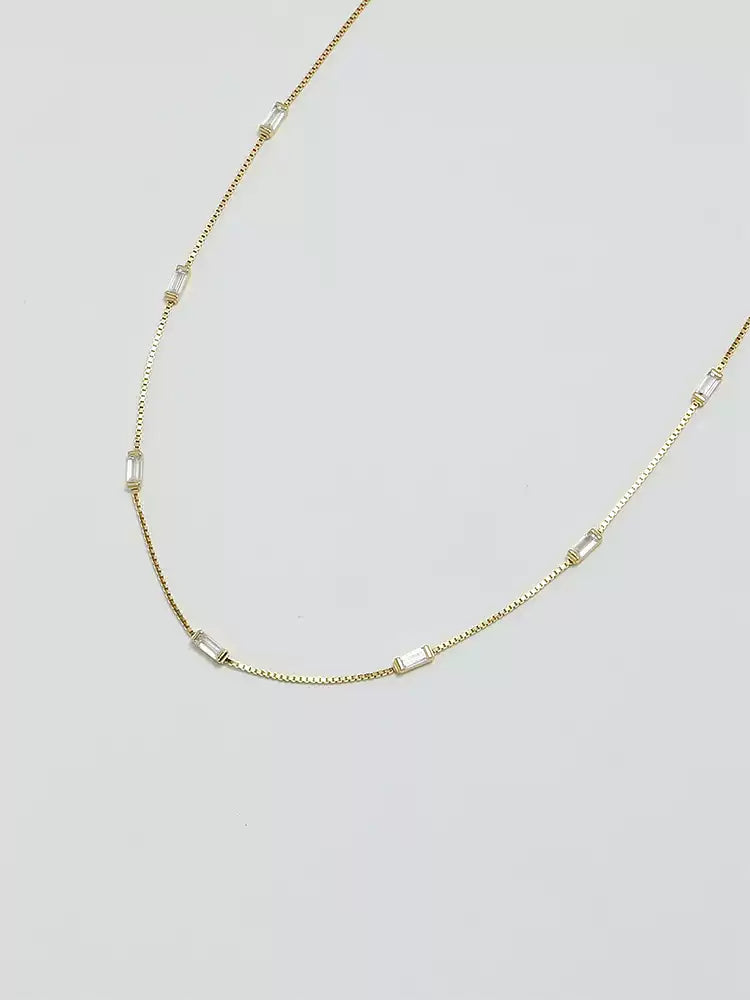 S925 pure silver thin strip square diamond exquisite collar necklace