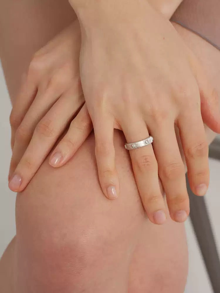 S925 pure silver brushed handcrafted retro sunflower diamond-encrusted texture ring