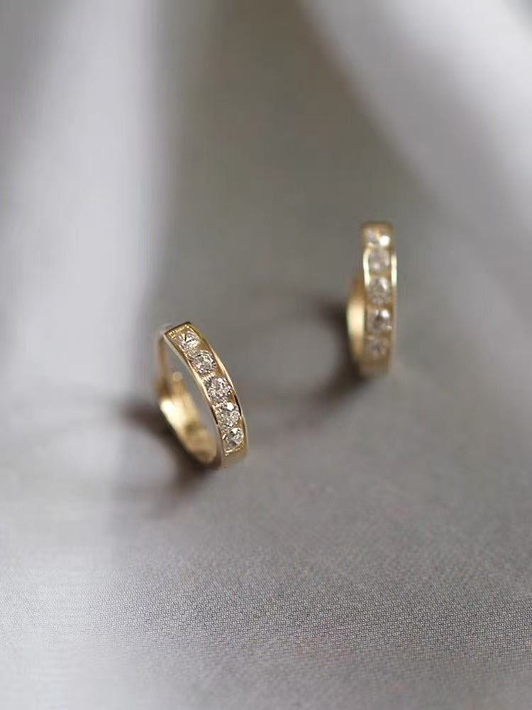 S925 pure silver mini small diamond ring-set colored zirconia small ear ring ear stud