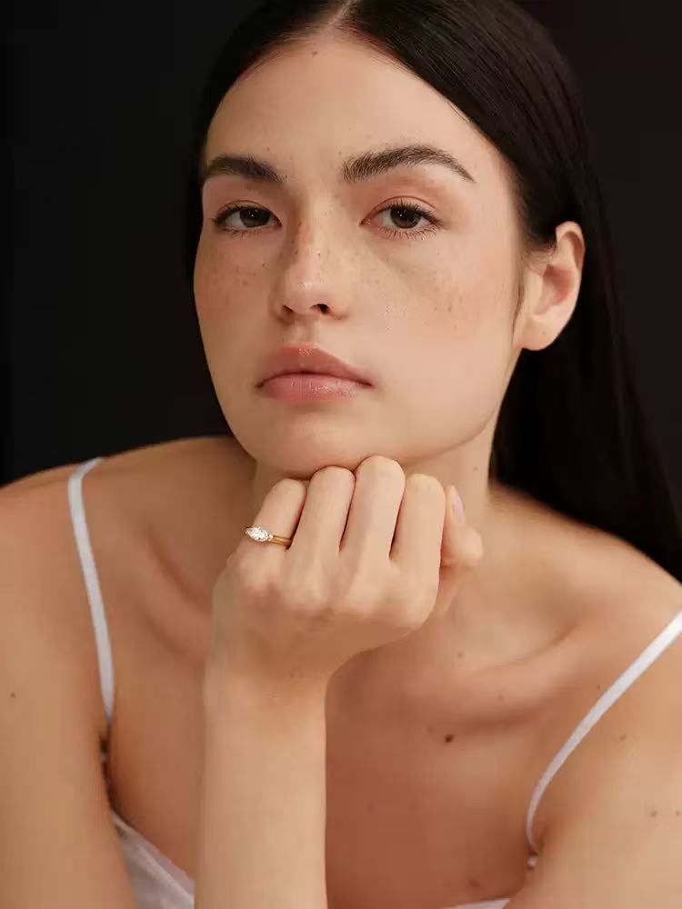 S925 sterling silver marquise cut zirconia minimalist ring