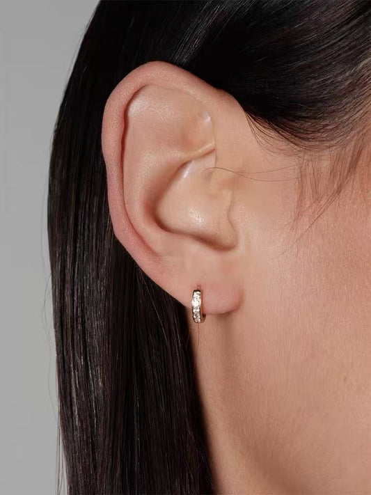 S925 pure silver mini small diamond ring-set colored zirconia small ear ring ear stud