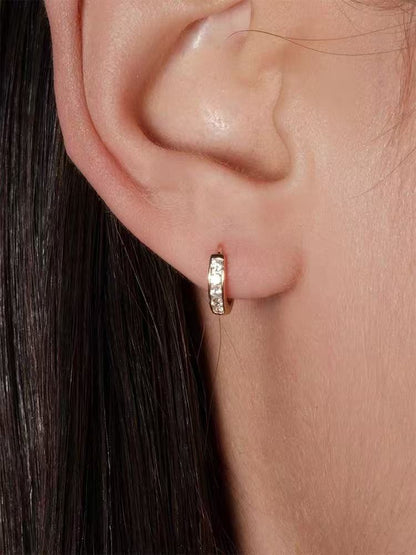 S925 pure silver mini small diamond ring-set colored zirconia small ear ring ear stud