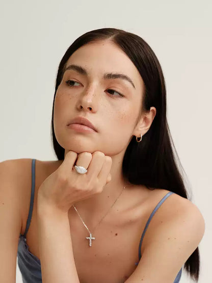 S925 pure silver star-shaped full-diamond oval ring