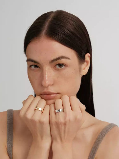 S925 sterling silver high-polished mirror-finish square block mosaic ring