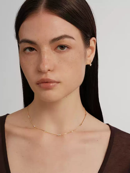 S925 pure silver thin strip square diamond exquisite collar necklace