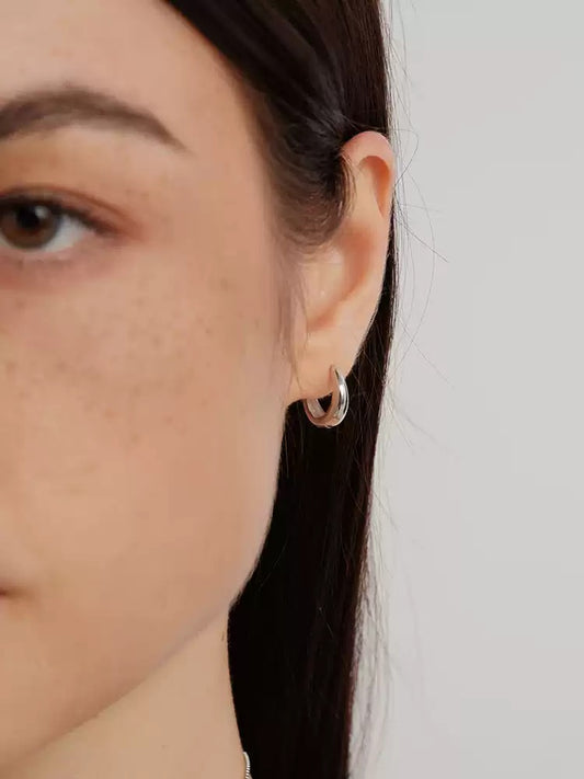 S925 pure silver doughnut-shaped large earlobe hoop earrings