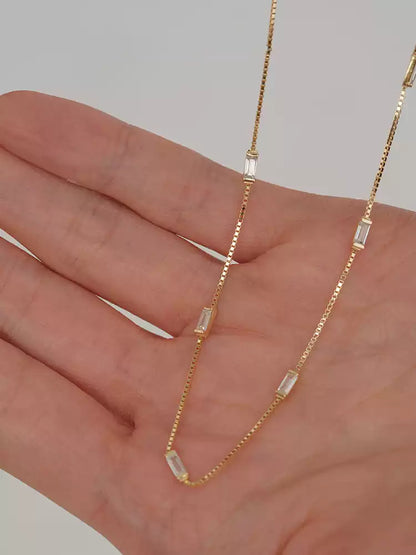 S925 pure silver thin strip square diamond exquisite collar necklace