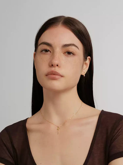 S925 pure silver hollow-punched engraved small keychain necklace