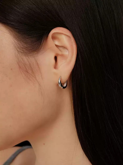 S925 pure silver doughnut-shaped large earlobe hoop earrings