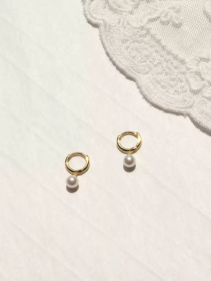 S925 silver pearl ear hoop earrings