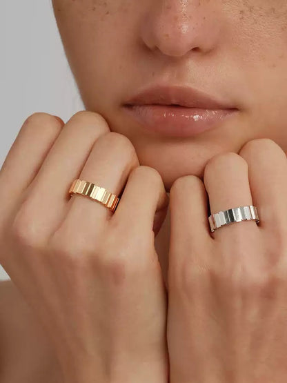 S925 sterling silver high-polished mirror-finish square block mosaic ring