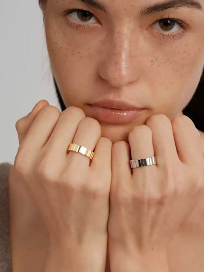 S925 sterling silver high-polished mirror-finish square block mosaic ring