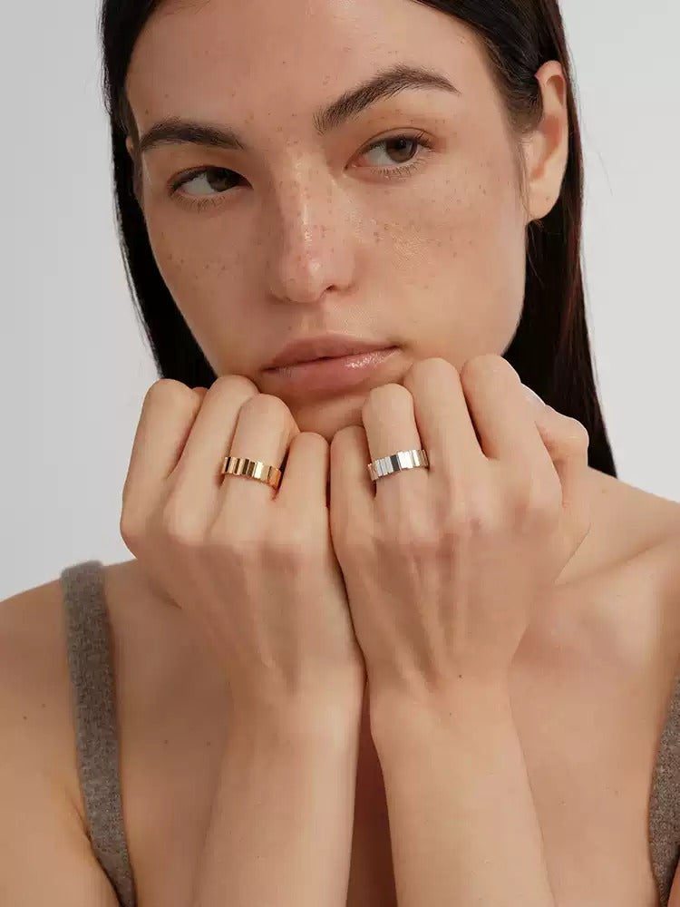 S925 sterling silver high-polished mirror-finish square block mosaic ring