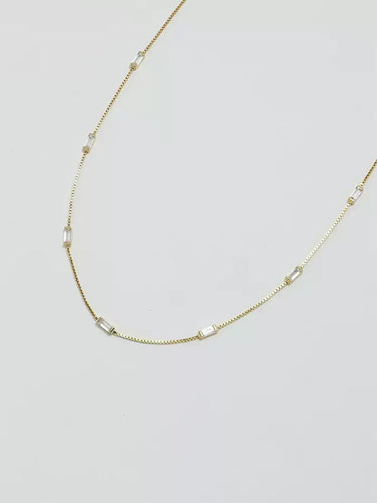 S925 pure silver thin strip square diamond exquisite collar necklace