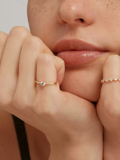 Pure 14k gold mini six-prong set diamond ring