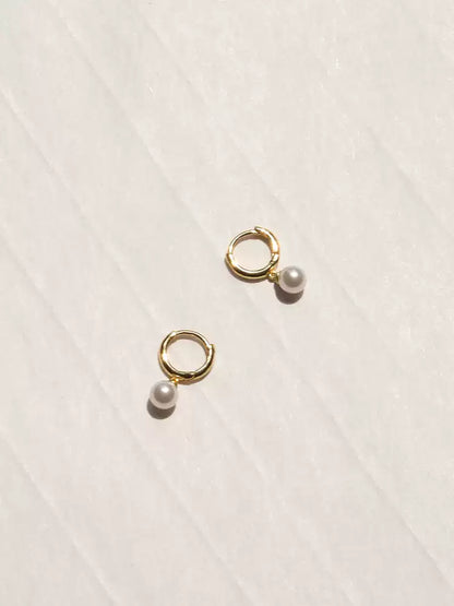 S925 silver pearl ear hoop earrings