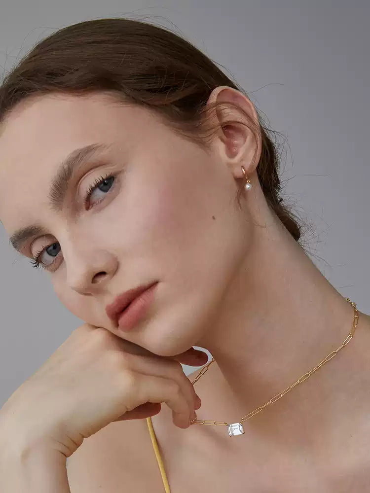 S925 silver pearl ear hoop earrings