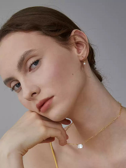 S925 silver pearl ear hoop earrings