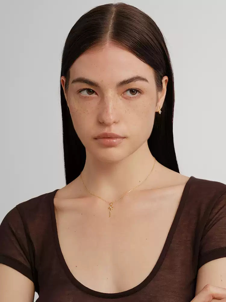 S925 pure silver hollow-punched engraved small keychain necklace