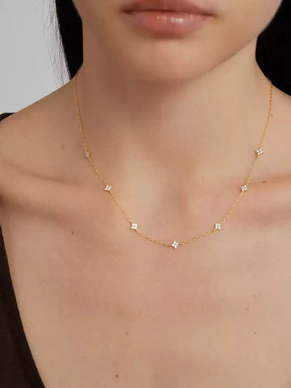 S925 pure silver mini four-leaf clover diamond necklace