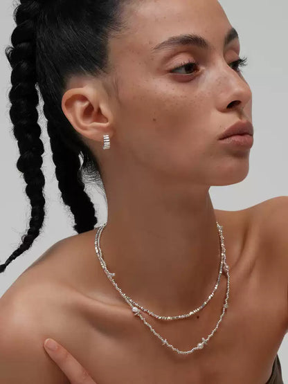 Broken silver stone bead necklace