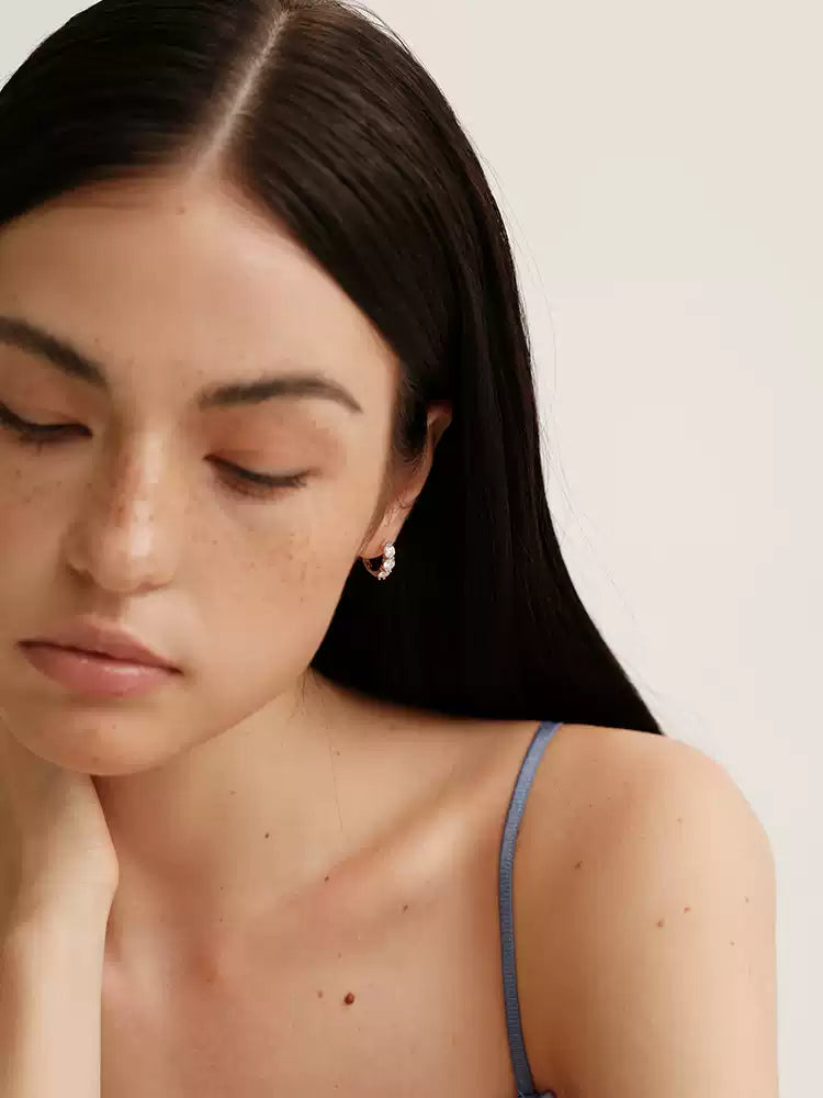 S925 pure silver round diamond classic simple ear loop