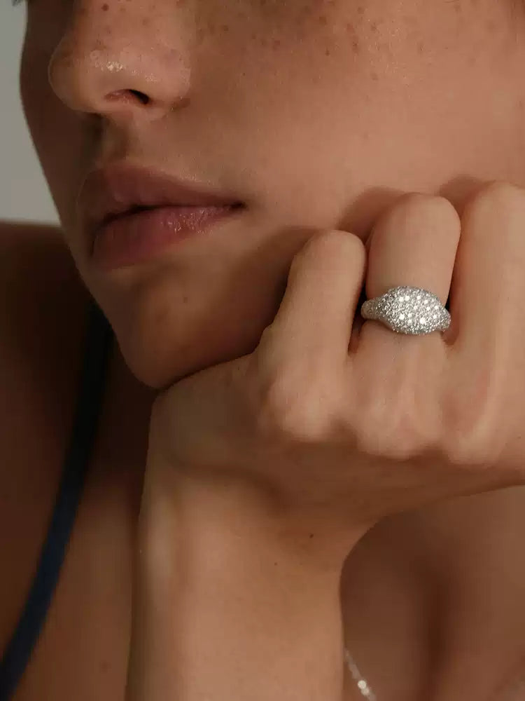 S925 pure silver star-shaped full-diamond oval ring