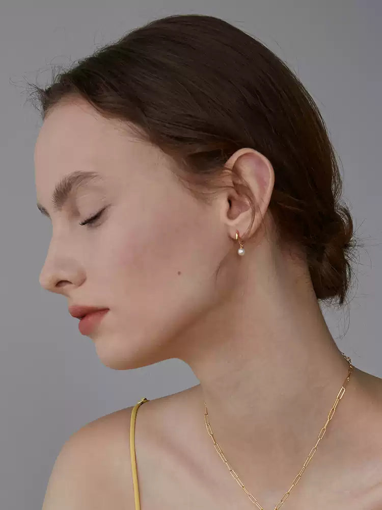 S925 silver pearl ear hoop earrings