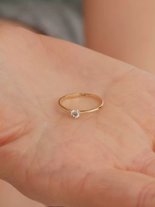 Pure 14k gold mini six-prong set diamond ring