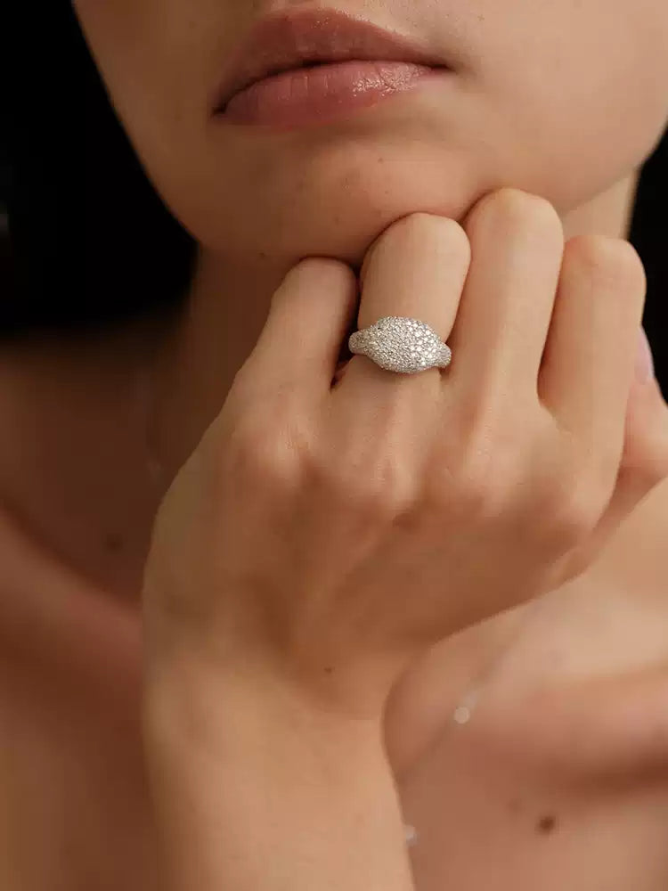 S925 pure silver star-shaped full-diamond oval ring