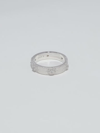 S925 pure silver brushed handcrafted retro sunflower diamond-encrusted texture ring