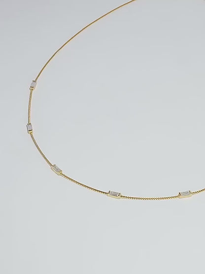 S925 pure silver thin strip square diamond exquisite collar necklace