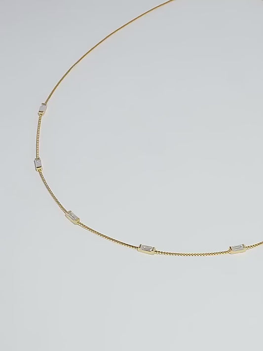 S925 pure silver thin strip square diamond exquisite collar necklace