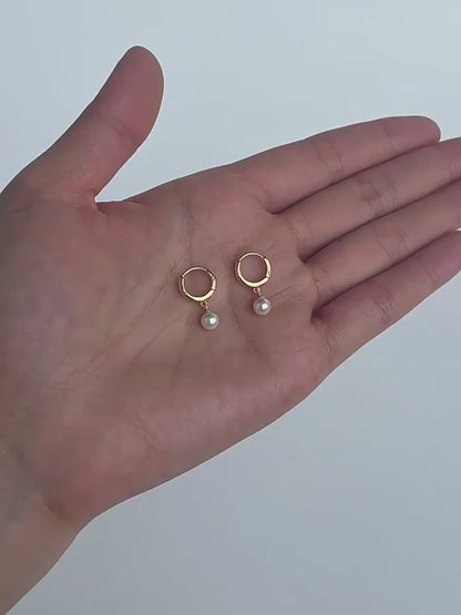 S925 silver pearl ear hoop earrings